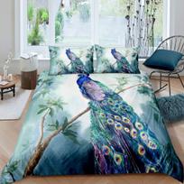 Peacock Duvet Cover Set King Size Floral Pattern Bedding Set Retro Peacock Feather Floral Theme Comforter Cover Luxury Quilt Set EU Single(135*200cm)3pcs gray