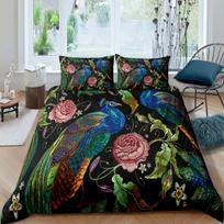 Peacock Duvet Cover Set King Size Floral Pattern Bedding Set Retro Peacock Feather Floral Theme Comforter Cover Luxury Quilt Set 150*200cm 3pcs