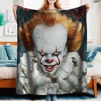 VIKAMA Klounas Grįžta Pennywise Baisi Antklodė Raudonplaukis Klounas Kraujuotas Šypsenėlė Tamsiai Raudonas Balionas Helovino Šventės Antklodė 75X90CM(2.5X3FT black