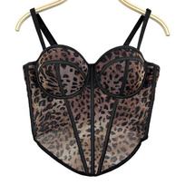 Slim Fit Leopard Print Fishbone Camisole Buckle Elegant Suspender Vest Sleeveless with Padded Cups Slim Leopard Corset Ladies One Size black