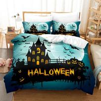 Halloween Duvet Cover Cartoon Pumpkin Twin Comforter Cover Lantern Bedding Set Polyester Ghost Quilt Cover For Kids Boys Girls 70x133cm 3pcs blue