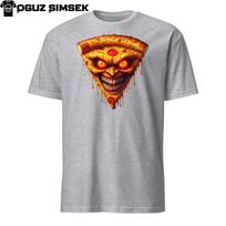 Menacing Pizza Slice Unisex Tee: Perfect for Foodies with an Attitude! Halloween 4XL gray