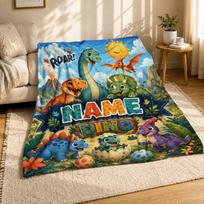 Roar Dino Name Coral Fleece Blanket Personalized Dinosaur Decor 75cm*90cm