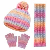 Winter Hat Scarf Gloves Set 3-10Y Pompom Knitted Hats New Neck Warmer  Children's Outdoor white
