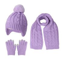 Winter Hat Scarf Gloves Set 3-10Y Pompom Knitted Hats New Neck Warmer  Children's Outdoor gray