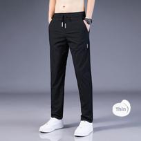 Mens Summer Ice Silk Joggers With Micro Elastic Stretch For Casual Youth Wear Style D,L black