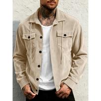 Mens Corduroy Workwear Jacket With Stand Collar Multiple Pockets Loose Fit Winter Outerwear XXXL beige