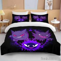 Anime Pokemon Gengar 3D Printed Child Bedding Set Baby Duvet Cover Sets Bedclothes Twin Single King Kids Adult Gift EU Single(135*200cm)3pcs