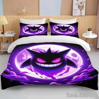 Anime Pokemon Gengar 3D Printed Child Bedding Set Baby Duvet Cover Sets Bedclothes Twin Single King Kids Adult Gift EU Single(135*200cm)3pcs black