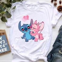 Vasarinis Disney marškinėlis moterims Viršutiniai drabužiai Animacinių filmų širdelių grafinis spaudinys T-shirt'ai Mielas Disney anime marškinėlis 4XL gray