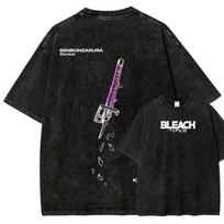 Japan Anime Bleach Theme Peripherals Graphic Print T-shirt Men Women Retro Washed Streetwear Harajuku Loose Casual Oversized Top 140 black