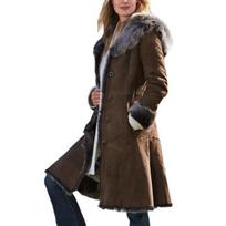 Women's Fur Integrated Medium Hooded Jacket M black