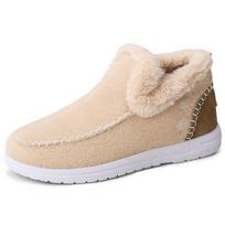 Womens Slip On Short Snow Boots Fuzzy Fleece Lined Warm Ankle Booties Non Slip Flat Winter Casual Shoes 44 beige