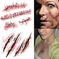 Halloween Fake Scab Blood Special Costume Makeup Zombie Scars Tattoos 2pcs black