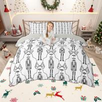 Homewish Cartoon Nutcracker Duvet Cover Set For Kids Merry Christmas Bedding Set Xmas Theme Bedroom Set Room Decor EU Single(135*200cm)3pcs gray