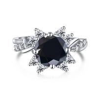 8mm S925 Sterling Silver Round Moissanite Micro Pave Flower Design Ring Ice Flower Sweet Daily Party Wear D VVS1 Exquisite Jewelry US Size 6 black