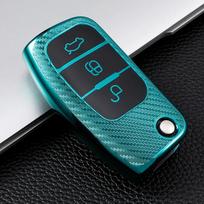 Carbon Fiber TPU Car Key Cover Case for Ford Focus 2 MK2 Fiesta Mondeo Galaxy Falcon Territory Ecosport Protector blue