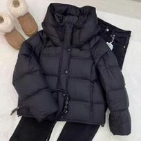 Women's Winter Thickened Short Hooded Cotton Jacket for Petite Women, Solid-Color Loose-Fit Jacket XL black