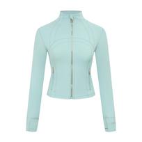 LULULACIE Women's Long Sleeve Short Jacket with Gold Zipper - Fitness, Running, Yoga Wear XL white