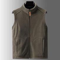 Winter Fleece Jacket with Fleece and Vest, Men's Standing Collar Cardigan, Sleeveless Fleece Jacket M black