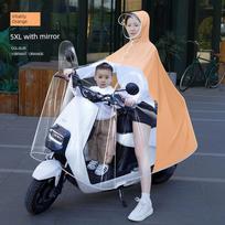 Electric Bike Raincoat Women's Single Full Body Rainproof Thickened Matching Electric Motorcycle Cycling Special Poncho XXXXL / 5XL + Rearview Mirror-Vibrant Orange white