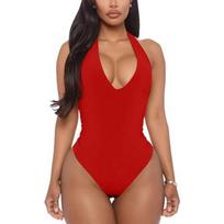 Women's Sexy Bodysuit Thong Sleeveless V Neck Tank Tops Body Suits for Going Out Bodysuits M raudona