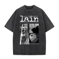 Anime Serial Experiments Lain Graphic Vintage Washed T Shirts Iwakura Manga Girl Sci Fi Oversized Men Women Short Sleeve T-shirt 2XL black
