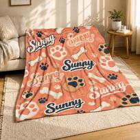 Sunny Dog Paw Bone Coral Fleece Blanket Pet Lover Decor 75cm*90cm