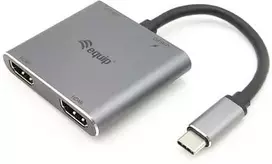 Equip USB-C koncentratorius USB-C St -> 2x HDMI, PD, USB3.0 Bu 0,15 cm pilkas