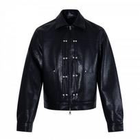 Mens Oversized Retro PU Leather Jacket With Metal Buttons Stand Collar Side Pockets Casual Outerwear L black