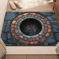 3D Optical Illusion Hole Pattern Doormat Industrial Style Sewer Manhole Cover Print Entry Mat Soft Non-Slip Home Decor Floor Mat 30x50cm
