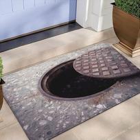3D Optical Illusion Hole Pattern Doormat Industrial Style Sewer Manhole Cover Print Entry Mat Soft Non-Slip Home Decor Floor Mat 30x50cm gray