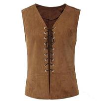 Stylish Medieval Men Retro Steampunk Sleeveless Jacket For Unique Cosplay Outfits S brown