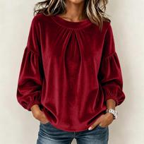 Women's Casual Velvet Sleeve Round Neck Top S black