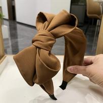 PROLY New Fashion Women Headband Big Bowknot Side Knot Hairband Casual Classic Headwear Solid Color Turban Hair Accessories brown