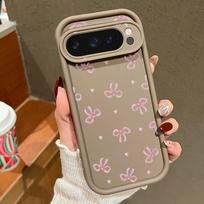 Mielas rožinių kaspinų rašto TPU telefono apsauginis dėklas Google Pixel 10 9 Pro XL 8 Pro 9A 8A 7A, smūgiams atsparus dėklas Pixel 10 9 8 7 Pro For Google Pixel 7 brown
