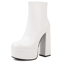White Women's Ankle Boots 2024 Winter Sexy Block Heels Short Boots Black Green Dance Party Stripper Shoes For Girls Large Size 38 white