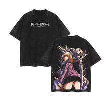 Anime Graphic Tee 2026 Summer Oversized Streetwear Death Note Misa Amane Rem Retro Print Vintage Washed T Shirt for Men Women 4XL black