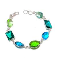 Natural Peridot, Topaz Gemstone Handmade 925 Sterling Silver Bracelet 7-8  ASB-3069 blue