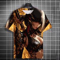 New Men's Samurai Katana Tattoo Girl T-Shirt Street 3D Print Unisex Personality Anime Tee Summer Women Short Sleeve Top 6XL black