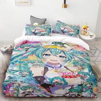 Anime graži mergina Hatsune Miku Balinė antklodės užvalkalų komplektas Patalynė su 1-2 užvalkalais Kambario paaugliams Miegamojo dekoras Gerbėjų dovana EU Single 135*200cm/53x79in 3pcs