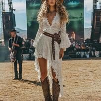 Vintažinė Vakarų festivalio nėriniuota su nelygiu kraštu suknelė XL gray