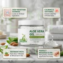 100% Pure Aloe Vera Massage Gel for Glowing Skin | Multipurpose Face Moisturizer with Wheat Germ & Sweet Almond Oil | Non-Sticky Hydration, 100ml white
