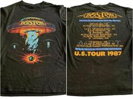 BOSTON ROCK BAND KONCERTINIS TURAS 1987 2 PUSĖS JUODAS UNISEX MARŠKINĖLIAI S-5XL Unisex marškinėliai S brown