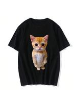 Juokingi El Gato Meme Liūdna verkianti katė Munchkin Kitty 3D Print Moteriški laisvalaikio marškinėliai Vasariniai Harajuku marškinėliai Kasdieniai madingi drabužiai 4XL gray