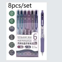 8pcs Mixed Gel Pen Set, 6 Vibrant Drawing Gel Pens + 2 Drawing Markers, 0.7mm CS Tip Retractable Design, Smooth Writing And Comfortable Grip