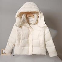 Womens Short Puffer Jacket With Hood 2026 Winter Warm Cotton-Padded Coat Casual Loose Fit Large white