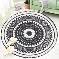 Vintage Morocco Ribbed Style Round Carpet Living Room Mat Bedside Flannel Balcony Non-slip Chair Mats Lounge Rug Large Area Rugs 80x80cm white