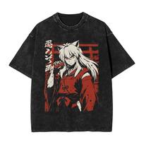 Washed T Shirt Inuyashas Kagome Japanese Anime Hip Hop TShirt Oversize  Streetwear Short Sleeve Graphic Tops Tees Men Women M black