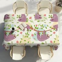 Cute Sloth Table Cloth Party Decor Dining Room Home Kitchen Patios Waterproof Stain-Proof Table Cloth 100x140cm white